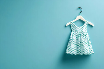 Sweet toddler dress on hanger against a calming blue wall for summer activities