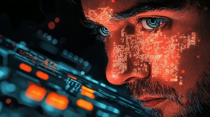 Merchants use fingerprint recognition to securely access personal financial data, reflecting the concepts of electronic KYC and biometric security technology, highlighting digital security innovation