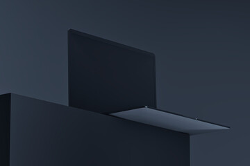 Fototapeta premium Sleek Laptop on Dark Minimalist Background 