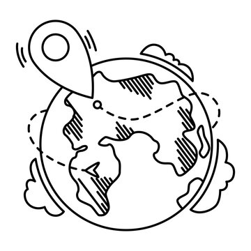 recommend clip art: Travel world map line icon. Vector Monochrome Line Art Leisure Icon