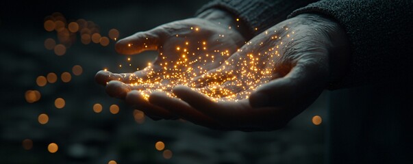 Healing energy flowing from hands onto a body, glowing natural therapy, 3D illustration