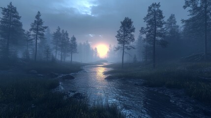 The dark and eerie forest with Tarkovsky style showcases a cinematic atmosphere and realistic details. The grainy texture of the film and the distant sea of clouds add a mysterious beauty to the scene