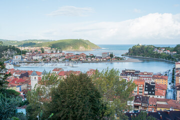 Fototapeta premium Beautiful panoramic view of Ribadesella, at cantabrian coast. Asturias, Spain