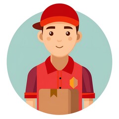 A smiling man in a red shirt holding a brown box