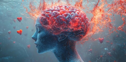 A vibrant representation of mental health awareness, featuring a human silhouette with an abstract brain, perfect for promoting mental well-being events or campaigns.