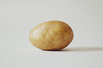 A single, freshly harvested potato with its natural skin texture displayed on a light surface