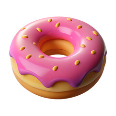 Delicious cartoon donut with pink icing and sprinkles on white background