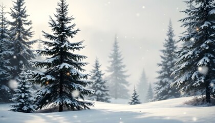Fototapeta premium Delicate Watercolor Background Featuring Winter Landscapes, Pine Trees, and Snowflakes