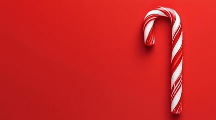 Candy cane on a red background, festive treat for the holiday season.