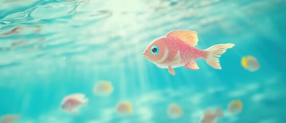 Naklejka premium A vibrant underwater scene featuring a goldfish swimming gracefully among sparkling water and colorful bubbles.