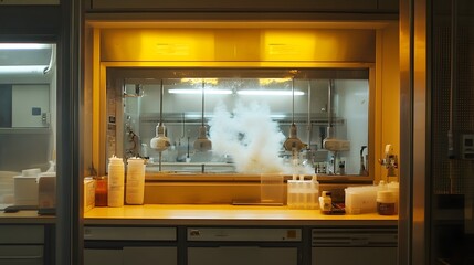 134. A laboratory with fume hoods showcasing safety protocols in action