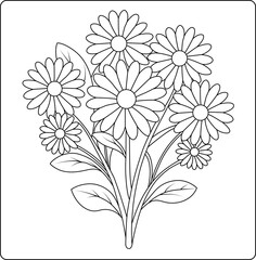 Daisy Bouquet Flower Coloring Pages for Joyful Creativity