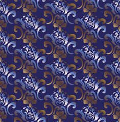 Classic Damask color gradient seamless pattern design. Wallpaper, jacquard texture and curtain pattern. Floral pattern.