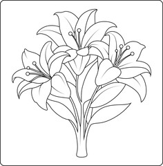 Lily Bouquet Flower Coloring Pages for Serene and Creative Coloring