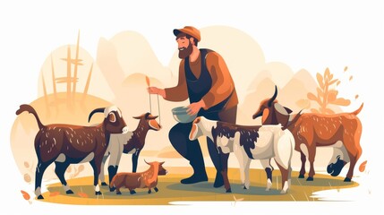 A man feeds a group of goats