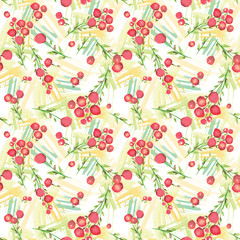 Watercolor red berries seamless pattern. Hand drawn pattern for duvet cover, wallpaper, dress, textile fabric.