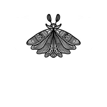 Whimsical black and white line art or doodles of butterfly with intricate zentangles and zendoodles patterns