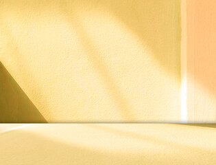 Autumn background yellow beige studio room abstract shadow on wall floor blur cement, podium...