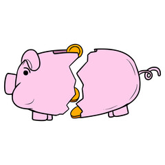 broken piggy bank illustration hand drawn isolated vector