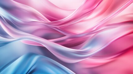 Gentle waves of sheer fabric in shades of pink and blue create a harmonious and elegant composition, merging together in a tranquil abstract style.