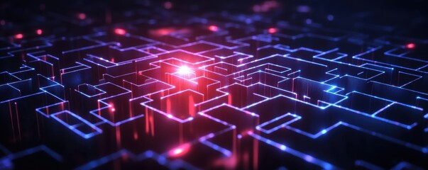 Fototapeta premium A high-tech maze features laser walls and digital paths, creating a futuristic puzzle to solve. 