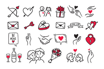 Doodle Love Network Icons, Valentine's Day Outline Illustration