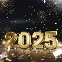 2025 happy new year design , simple elegant , isolated in dark color, line blending design
