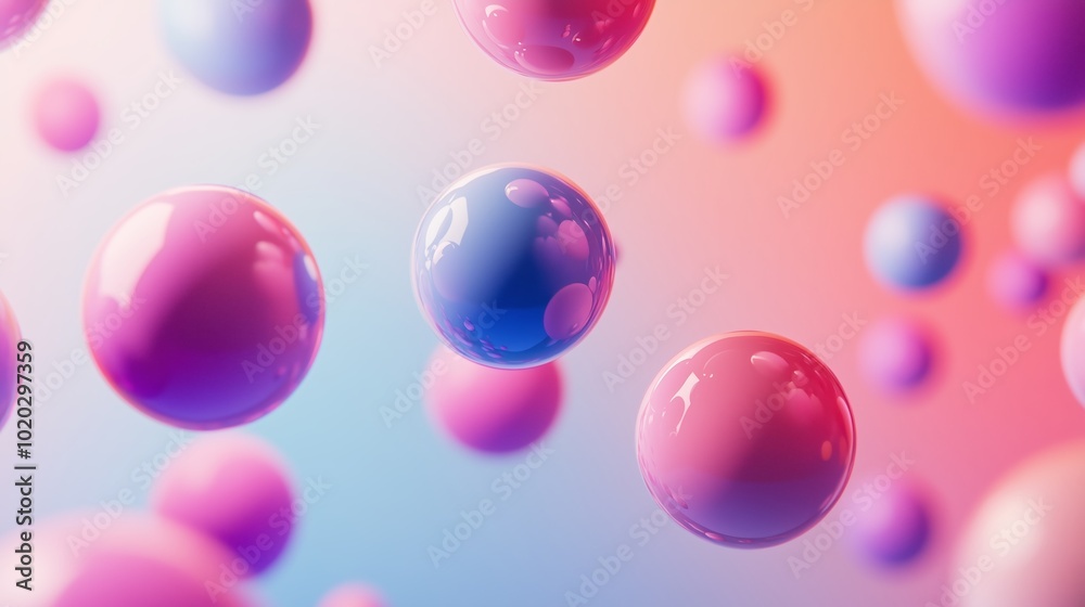 Poster colorful floating spheres on a soft gradient background creating a dreamy visual effect