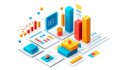 Obraz premium 3D Isometric Visualization of Data and Charts