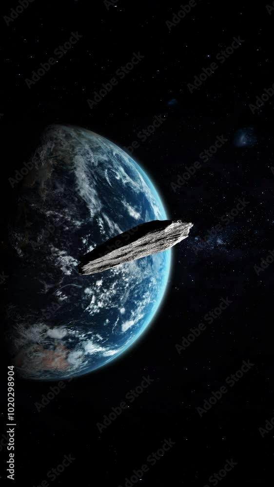 Wall mural vertical video of oumuamua asteroid interstellar comet visitor to solar system passing by planet ear