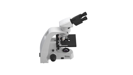 A detailed 3D model of the microscope. A professional magnifying device for microbiology, chemistry, pharmaceuticals and other scientific research. Isolated. White background. 3d illustration