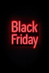 A glowing red neon sign with the words "Black Friday" in bold letters on a dark background