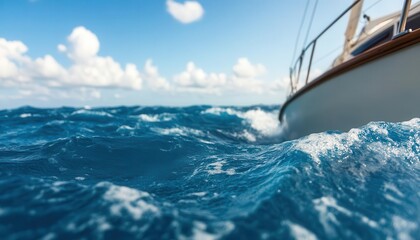 A boat sailing through rough seas, battling against the powerful ocean currents, ocean power, navigating water forces