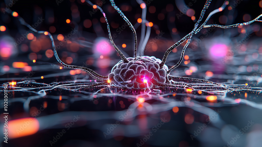Aufkleber image depicts vibrant and abstract representation of brain with neural connections, symbolizing flow of ideas and creativity. colorful lights and intricate details evoke sense of innovation and
