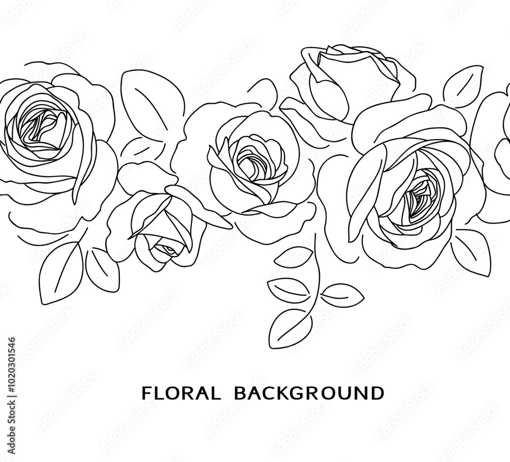 Aufkleber abstract horizontal seamless pattern with line art roses. decorative floral element for frame design