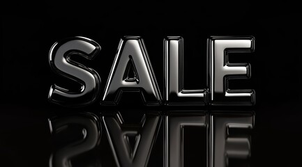 The word "SALE" in bold, sleek shiny black letters on an all-black background, background for a Black Friday event