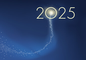 Carte de vœux 2025 exprimant la réussite et la joie de vivre, avec un feu d’artifice symbolisant la dynamique d’une entreprise pour la nouvelle année.