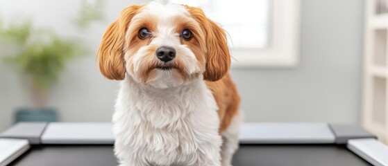 Dog on a treadmill for rehabilitation, veterinary physiotherapy session, healthy pet recovery, innovative pet healthcare solutions