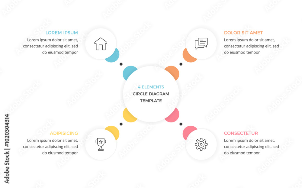 Wall mural Circular diagram with 4 elements, infographic template of a process with 4 stages, vector eps10 illustration