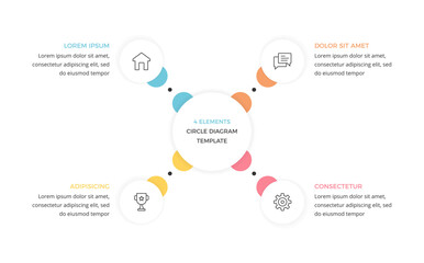 Fototapeta premium Circular diagram with 4 elements, infographic template of a process with 4 stages, vector eps10 illustration