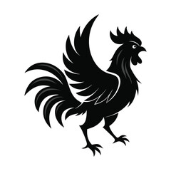 Black and White Rooster Silhouette. Bold Farm Animal Design for Branding, Logos, and Art Projects.