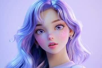 Fototapeta premium 3D Anime Girl, Elegant, glittery hair and eyes Background Wallpaper