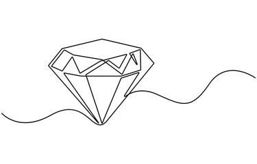 Continuous one line drawing of diamond gemstone. Precious diamond single line vector illustration. Editable line vector, Diamond Shape Continuous Line Illustration