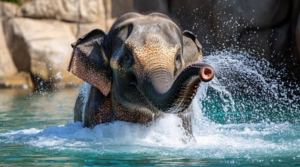 Fototapeta premium Male Asian elephant enjoying a bath.