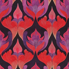 Seamless pattern exotic Victorian 1960s abstract textile print lounge wallpaper velvet red purple retro mid century modern lava lamp soft texture flower power groovy vintage psychedelic background