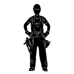 builder with tool silhouette, vector