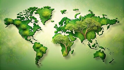 A verdant world map, with lush foliage and trees, symbolizes the interconnectedness of life on our planet.