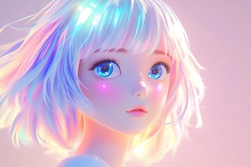 Fototapeta premium 3D Anime Girl, Pastel glowing aura design Background Wallpaper