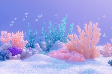 3D Coral Reef, Pastel glittery underwater Background Wallpaper