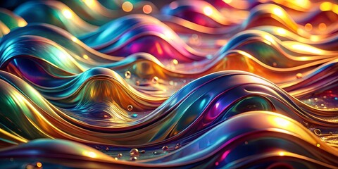 Fototapeta premium Shimmering, undulating waves of liquid gold and vibrant blue, reflecting a kaleidoscope of color and light